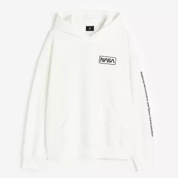 Толстовка H&M Oversized Fit Printed NASA, белый
