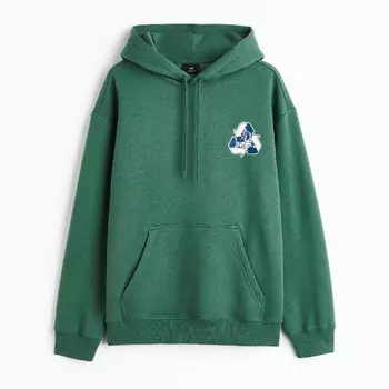 Толстовка H&M Relaxed Fit Printed Earth, зеленый