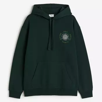 Толстовка H&M Relaxed Fit Printed Glacier Peak, темно-зеленый