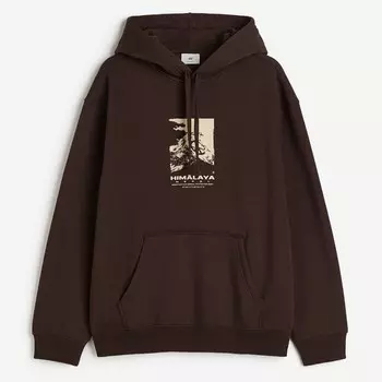 Толстовка H&M Relaxed Fit Printed Himlaya, темно-коричневый