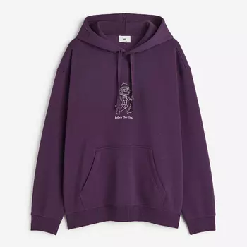 Толстовка H&M Relaxed Fit Printed, темно-фиолетовый