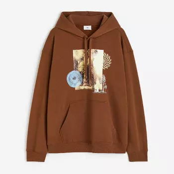 Толстовка H&M Relaxed Fit Printed Trees, коричневый