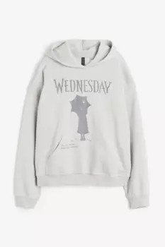 Толстовка H&M x Wednesday Oversized Motif-detail, серый