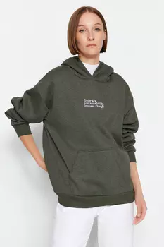 Толстовка - Хаки - Oversize Trendyol, хаки