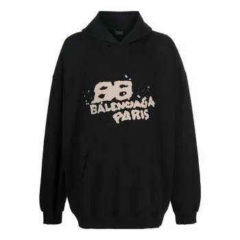Толстовка hand-drawn bb icon hoodie large fit 'black' Balenciaga, черный