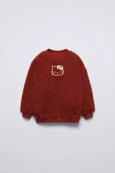 Толстовка hello kitty sanrio из искусственной овчины с подкладкой ZARA, цвет reddish
