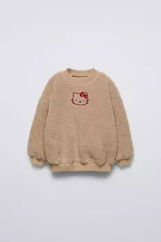 Толстовка hello kitty sanrio из искусственной овчины с подкладкой ZARA, цвет dark beige