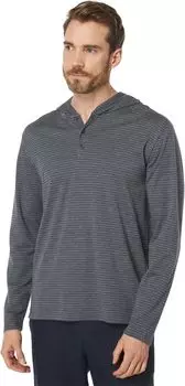 Толстовка Henley в полоску с интерлоком Vince, цвет Heather Coastal/Medium Heather Grey