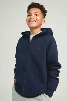 Толстовка хлопкового трикотажа для мальчиков с логотипом и молнией Polo Ralph Lauren, синий