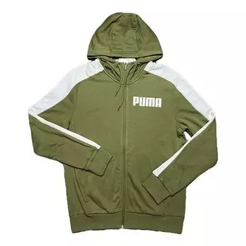 Толстовка hooded zipper jacket military green Puma, зеленый