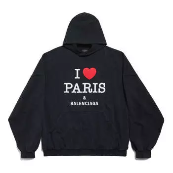 Толстовка i love paris hoodie large fit 'black faded' Balenciaga, черный