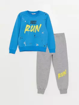 Толстовка и спортивные штаны с длинными рукавами и круглым вырезом для мальчиков с принтом Coppa, сакс печатный