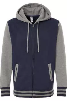 Толстовка Independent Trading Co. Heavyweight Varsity с капюшоном и молнией, цвет classic navy/ gunmetal heather