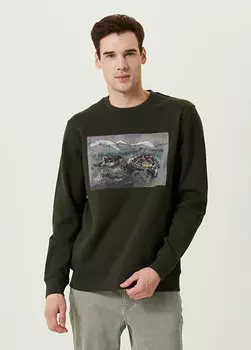 Толстовка из чесаного хлопка цвета хаки с вышивкой Network