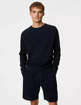 Толстовка из чистого хлопка для домашней одежды Marks & Spencer, темно-синий