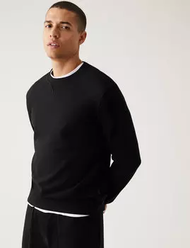 Толстовка из чистого хлопка с круглым вырезом Marks & Spencer, насыщенный синий