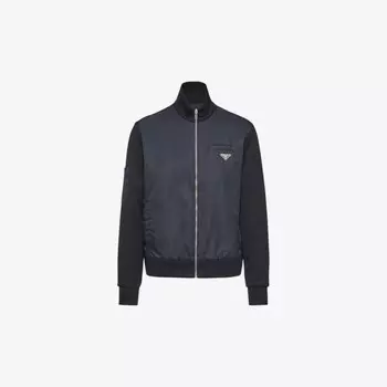 Толстовка из хлопка и переработанного нейлона с контрастной окантовкой и фирменной бляшкой Prada, черный