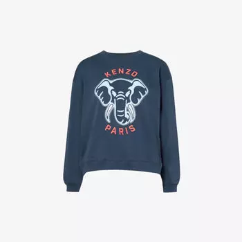 Толстовка из хлопка с графичным принтом Elephant Kenzo, синий