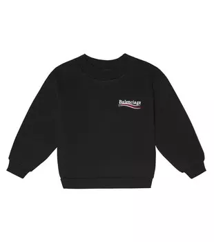 Толстовка из хлопка с логотипом Balenciaga Kids, черный