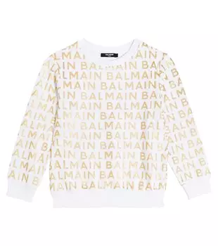 Толстовка из хлопка с логотипом Balmain, белый