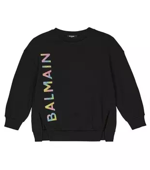 Толстовка из хлопка с логотипом Balmain, черный
