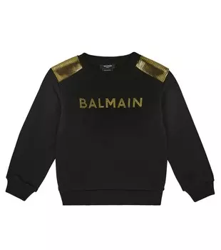 Толстовка из хлопка с логотипом Balmain, черный