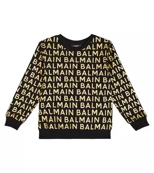 Толстовка из хлопка с логотипом Balmain, черный