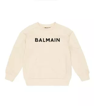 Толстовка из хлопка с логотипом Balmain, нейтральный