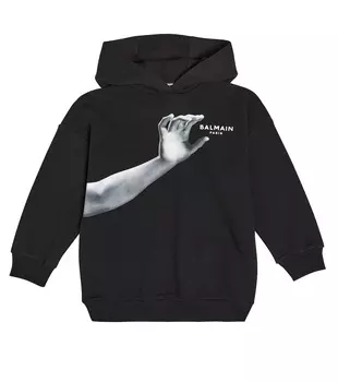 Толстовка из хлопка с принтом Balmain, черный