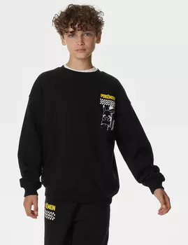 Толстовка из хлопка с рисунком Pokmon (6–16 лет) Marks & Spencer, черный микс