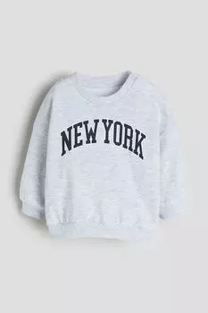 Толстовка из хлопка с текстовым принтом H&M, серый