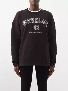 Толстовка из хлопкового джерси с аппликацией логотипа Moncler, черный