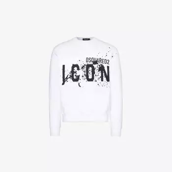 Толстовка из хлопкового джерси с длинными рукавами и логотипом Icon Dsquared2, белый