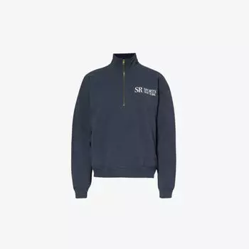 Толстовка из хлопкового джерси с фирменным принтом и полумолнией Sporty & Rich, темно-синий