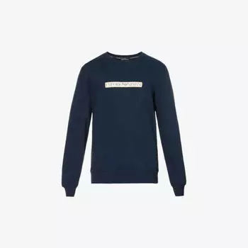 Толстовка из хлопкового джерси с фирменным принтом и круглым вырезом Emporio Armani, синий