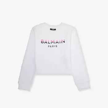 Толстовка из хлопкового джерси с круглым вырезом и логотипом, 8–13 лет Balmain, белый
