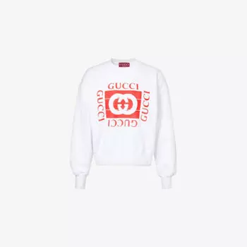Толстовка из хлопкового джерси с круглым вырезом и надписью Velvet-Branding Gucci, белый