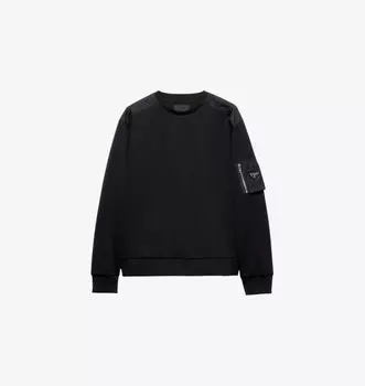 Толстовка из хлопкового джерси с круглым вырезом и заплатками Re-Nylon Prada, черный