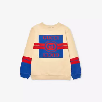 Толстовка из хлопкового джерси с логотипом, 4–12 лет Gucci, бежевый