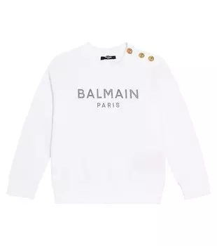 Толстовка из хлопкового джерси с логотипом Balmain Kids, белый