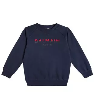 Толстовка из хлопкового джерси с логотипом Balmain, синий
