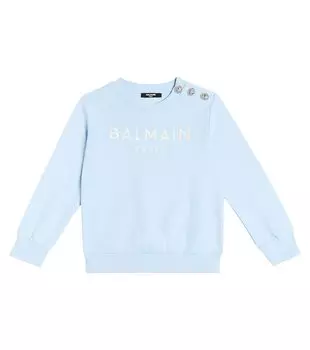 Толстовка из хлопкового джерси с логотипом Balmain, синий