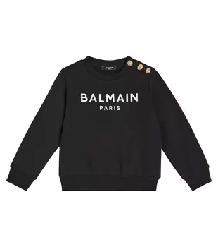 Толстовка из хлопкового джерси с логотипом Balmain, черный
