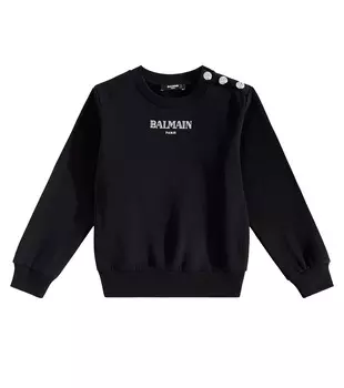 Толстовка из хлопкового джерси с логотипом Balmain, черный