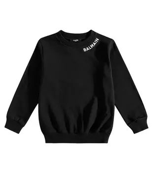 Толстовка из хлопкового джерси с логотипом Balmain, черный