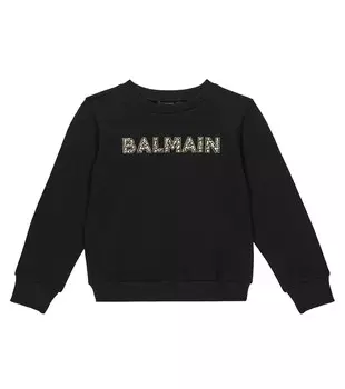 Толстовка из хлопкового джерси с логотипом Balmain, черный