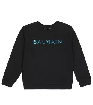 Толстовка из хлопкового джерси с логотипом Balmain, черный