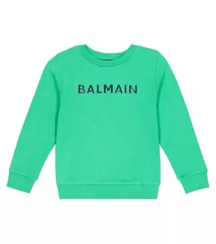 Толстовка из хлопкового джерси с логотипом Balmain, зеленый