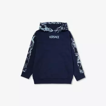 Толстовка из хлопкового джерси с логотипом Barocco 8-14 лет Versace, темно-синий