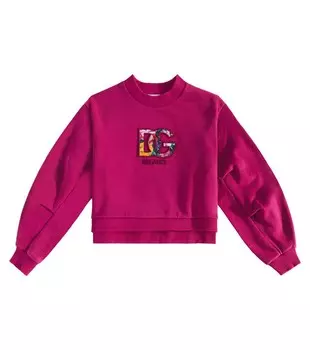 Толстовка из хлопкового джерси с вышивкой DG Dolce&Gabbana Kids, цвет vinaccia chiaro